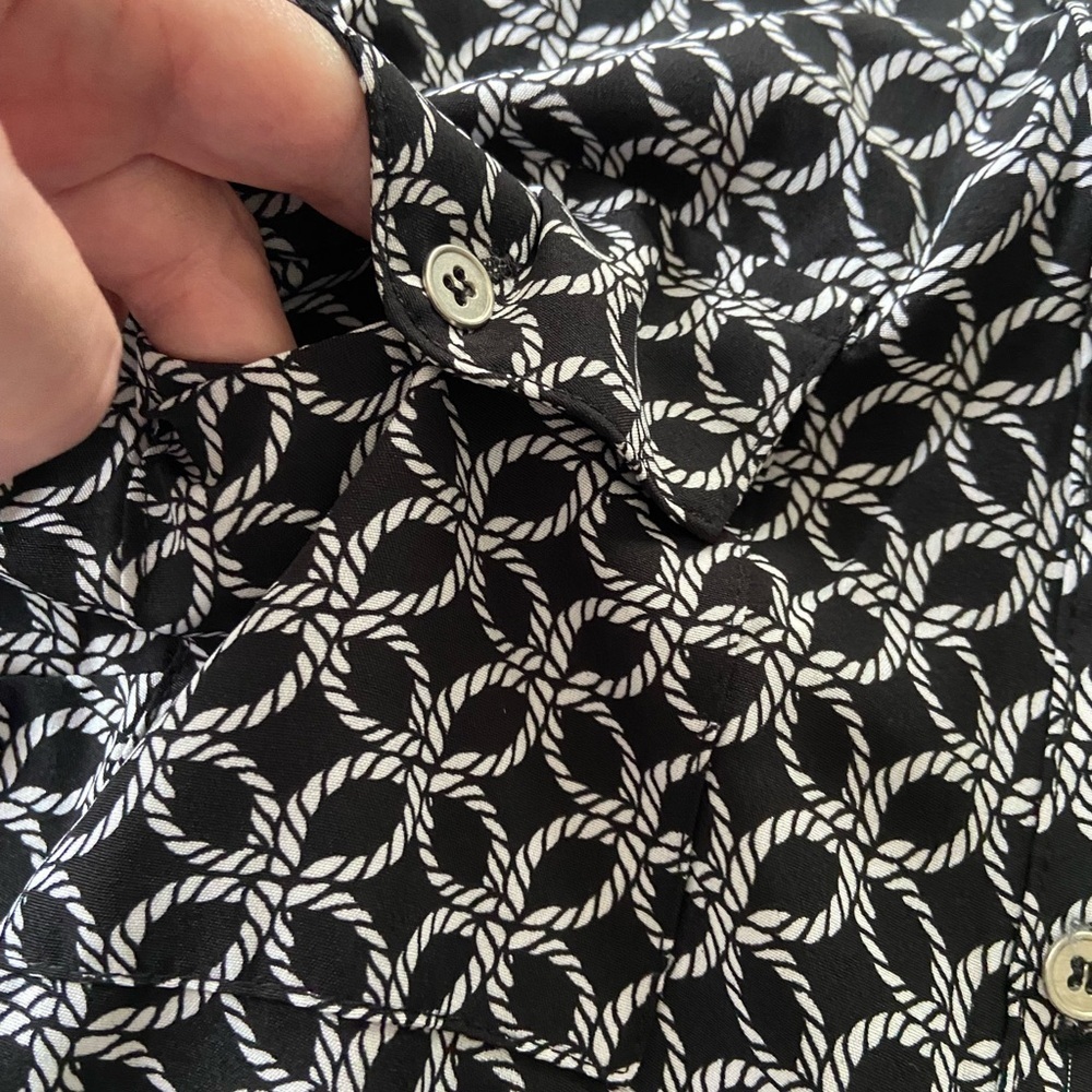 NY Collection Black and White Mandarin Collar Blouse Size Large - Picture 9 of 13